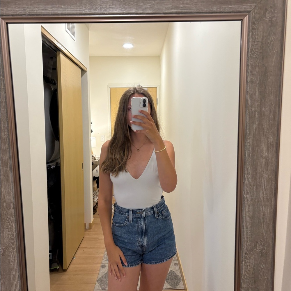 Free PeopleWhite V-Neck Women's bodysuit